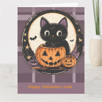 Carte d'automne de chat mignon Halloween