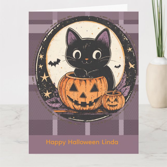 Carte d'automne de chat mignon Halloween (Devant)