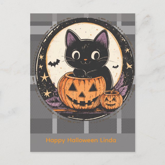 Carte d'automne de chat mignon Halloween (Devant)