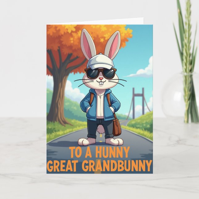 Carte d'aventure de lapin cool en road trip (Devant)