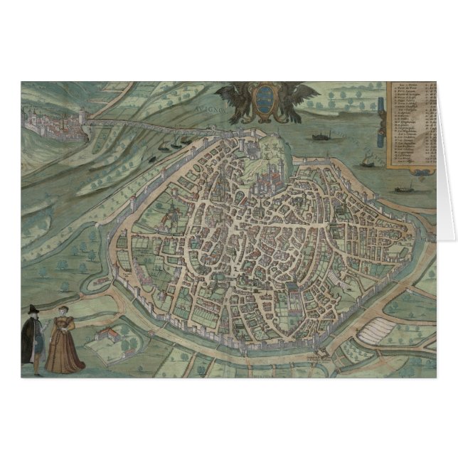 Carte d'Avignon, de "Civitates Orbis Terrarum" par (Devant horizontal)