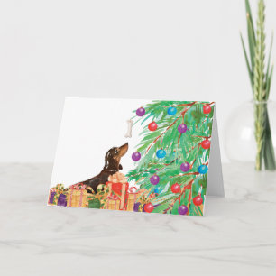 Carte Daxi Sausage Dog Watercolor Christmas