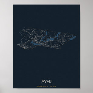 Carte d'Ayer Massachusetts Poster (Nuit)