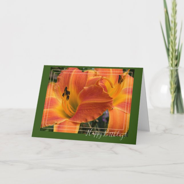 Carte Daylilies/lis orange/joyeux anniversaire (Devant)