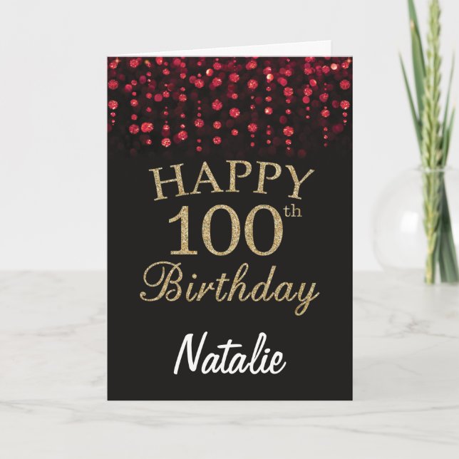 Carte de 100e anniversaire avec paillettes noires  (Devant)