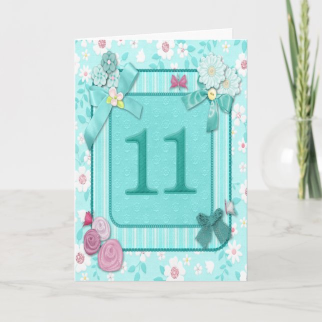 Carte de 11e anniversaire avec fleurs (Devant)