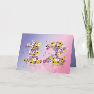 Carte de 12ème anniversaire avec lettres fleuries