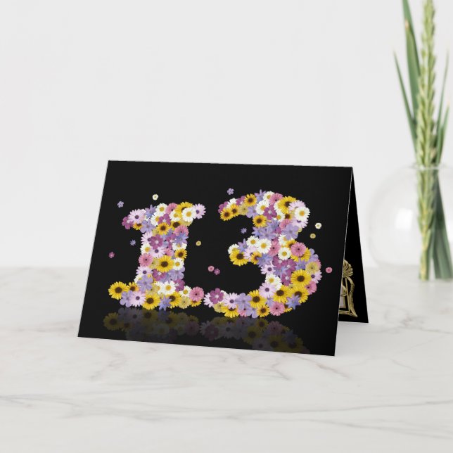 Carte de 13ème anniversaire avec lettres fleuries (Devant)
