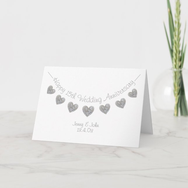 Carte de 15 ans de mariage avec coeurs en cristal (Devant)