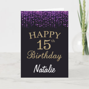 Carte de 15e anniversaire avec paillettins violets