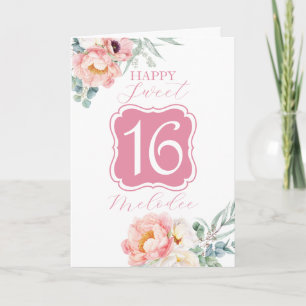 Carte de 16 ans sucrée avec Eucalyptus Peonies