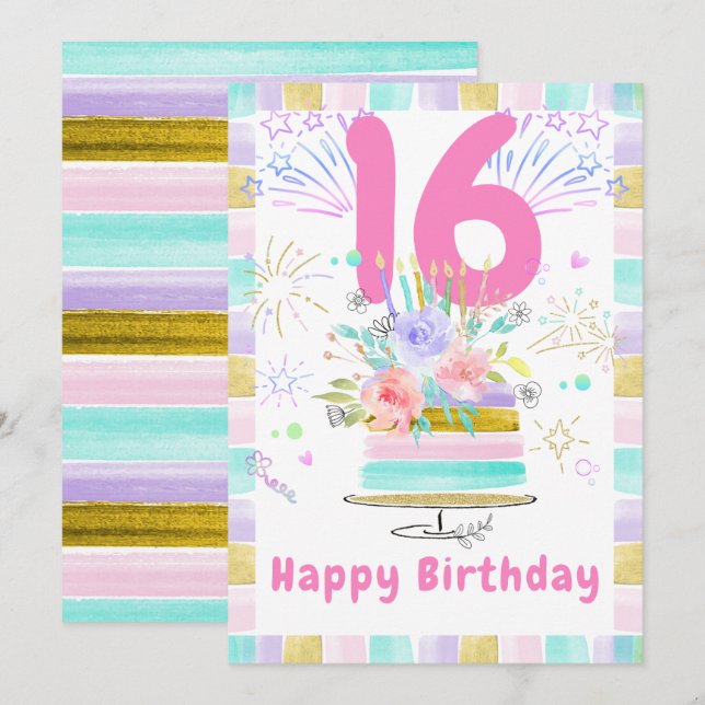 Carte de 16e anniversaire modifiable (Devant / Derrière)
