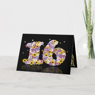 Carte de 16ème anniversaire avec lettres fleuries