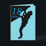Carte de 18e anniversaire<br><div class="desc">avec le numéro 18 (personnalisable) à l'avant et la silhouette d'un grimpeur de rochers,  de J.M.Tellam BA (hons),  avec le texte personnalisable 'Joyeux anniversaire' à l'intérieur</div>