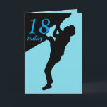 Carte de 18e anniversaire<br><div class="desc">avec le numéro 18 (personnalisable) à l'avant et la silhouette d'un grimpeur de rochers,  de J.M.Tellam BA (hons),  avec le texte personnalisable 'Joyeux anniversaire' à l'intérieur</div>
