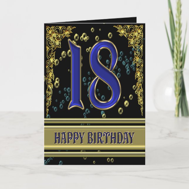 Carte de 18ème anniversaire avec or et bulles (Devant)