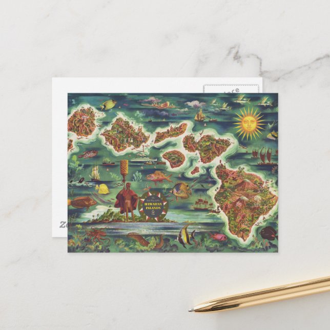 Carte de 1950 Dole de Hawaii Joseph Feher Oil Pain (Devant/Arrière en situation)