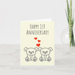 Carte de 1er anniversaire de couple d'ours koala m