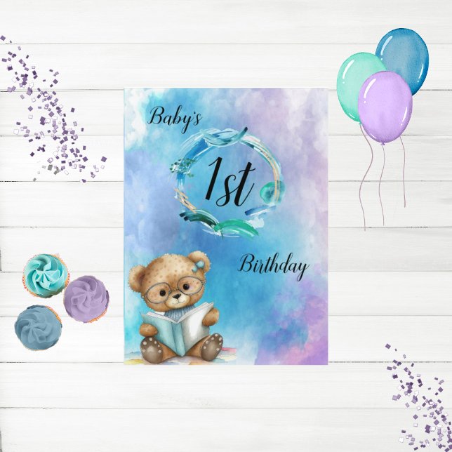 Carte de 1er anniversaire pour bébé aquarelle (Créateur téléchargé)