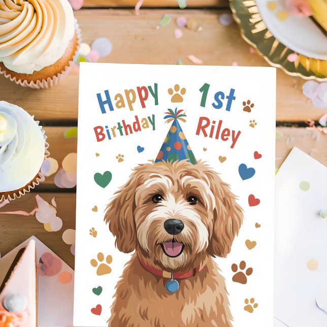 Carte de 1er anniversaire pour chien mignon person (Créateur téléchargé)