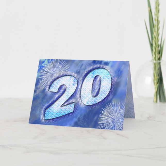 Carte de 20 ans avec feux d'artifice (Devant)