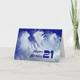 Carte de 21e anniversaire avec chevaux de surf bla