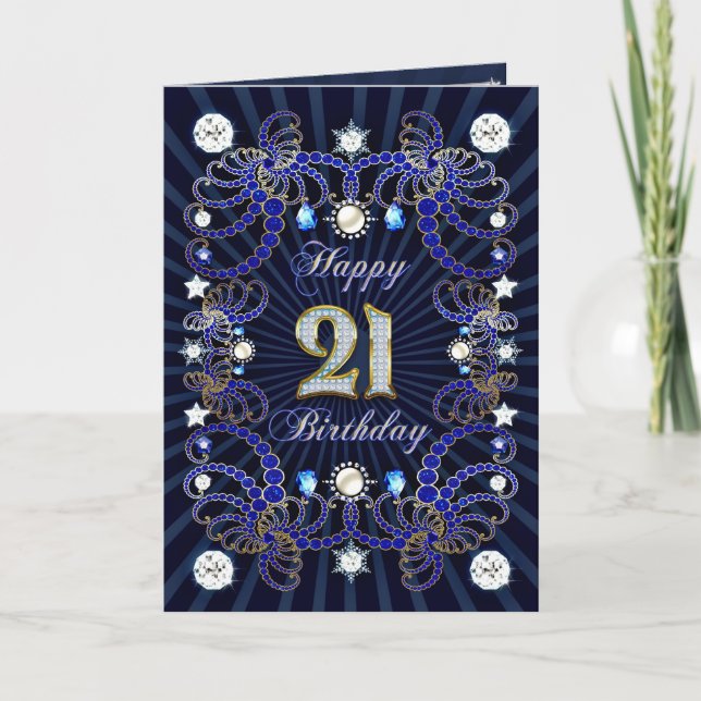 Carte de 21e anniversaire avec des masses de bijou (Devant)