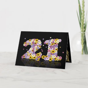Carte de 21e anniversaire avec lettres fleuries
