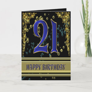 Carte de 21e anniversaire avec or et bulles