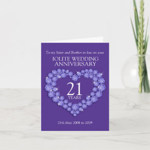 Carte de 21e anniversaire de mariage Iolite cœur p