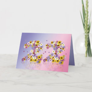 Carte de 22e anniversaire avec lettres fleuries