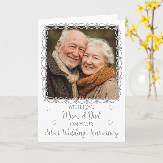 Carte de 25 ans de mariage Argentée (Fleur jaune)