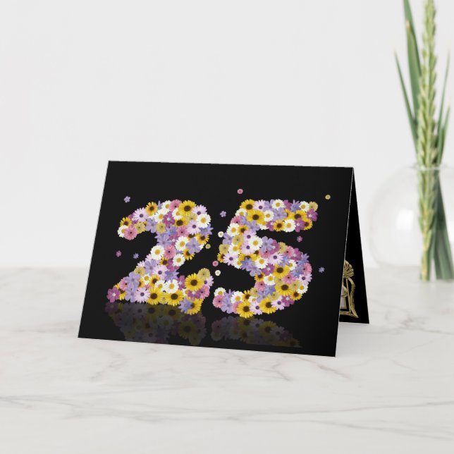 Carte de 25e anniversaire avec lettres fleuries (Devant)