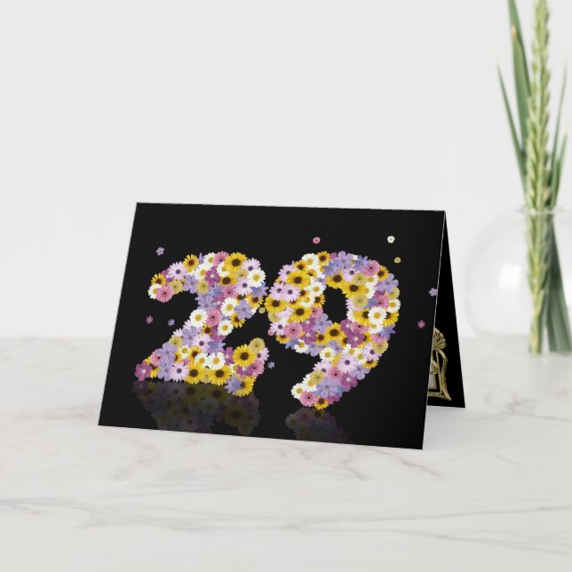 Carte de 29ème anniversaire avec lettres fleuries (Devant)