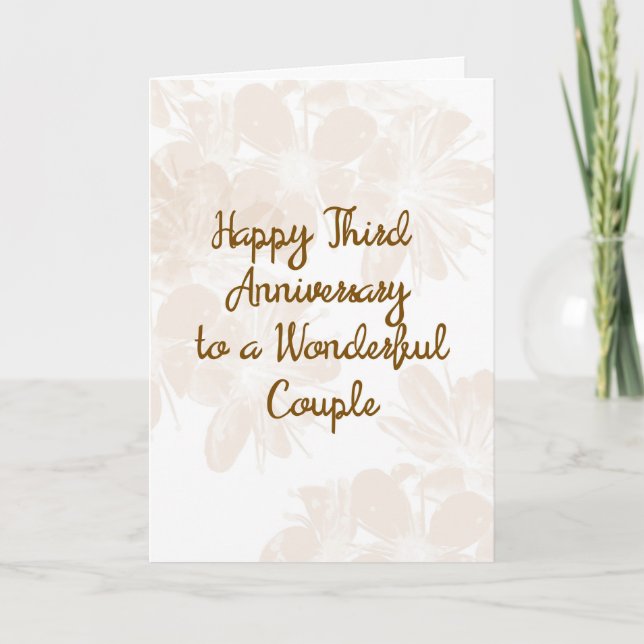 Carte de 3e anniversaire de mariage avec des fleur (Devant)