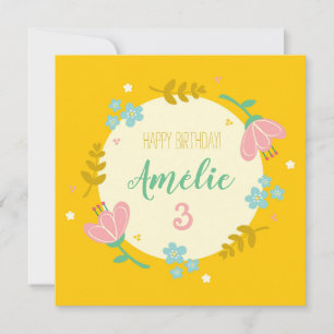 Carte de 3e anniversaire - fille florale