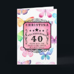Carte de 40 ans avec papillon aquarelle rose<br><div class="desc">La beauté des papillons associée à la douceur des couleurs aquarelles et au lavis rose rend cette carte de 40 ans spéciale. Facile à éditer en utilisant le texte du modèle fourni.</div>