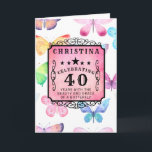 Carte de 40 ans avec papillon aquarelle rose<br><div class="desc">La beauté des papillons associée à la douceur des couleurs aquarelles et au lavis rose rend cette carte de 40 ans spéciale. Facile à éditer en utilisant le texte du modèle fourni.</div>