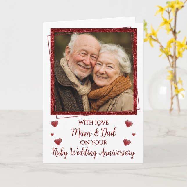 Carte de 40 ans de mariage rubis avec photo (Fleur jaune)