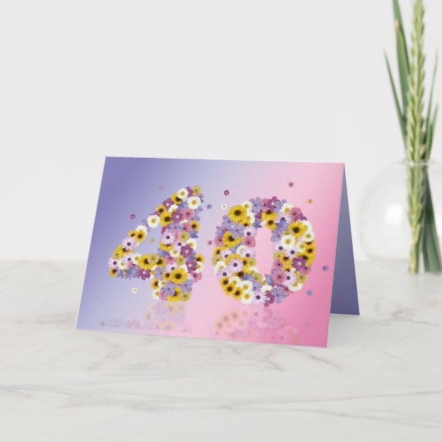 Carte de 40e anniversaire avec lettres fleuries (Devant)