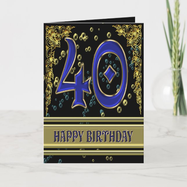 Carte de 40ème anniversaire avec or et bulles (Devant)