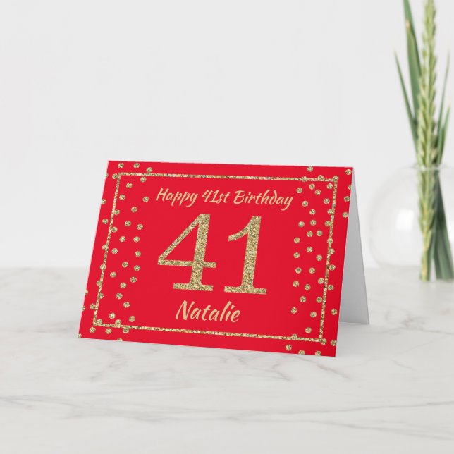 Carte de 41e anniversaire avec confettis rouges et (Devant)