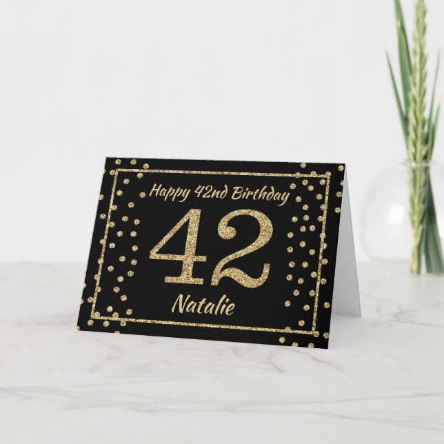 Carte de 42e anniversaire avec confettis pailletés (Devant)