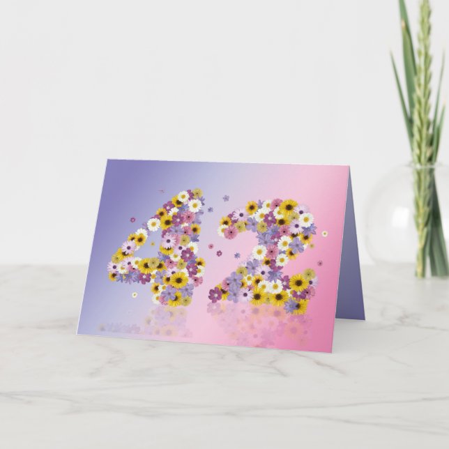 Carte de 42e anniversaire avec lettres fleuries (Devant)