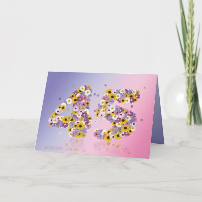 Carte de 45e anniversaire avec lettres fleuries (Devant)