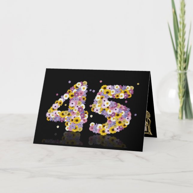 Carte de 45e anniversaire avec lettres fleuries (Devant)