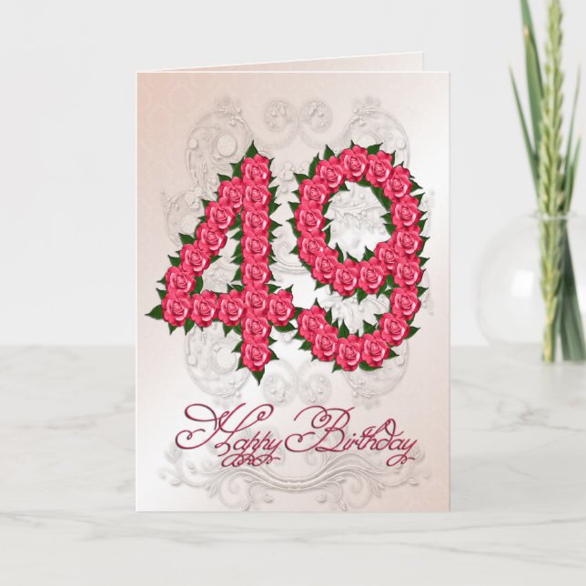 Carte de 49e anniversaire avec rose et feuille (Devant)