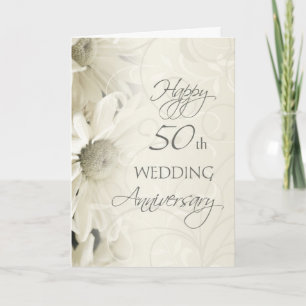 Carte de 50 ans de mariage heureux Fleurs blanches