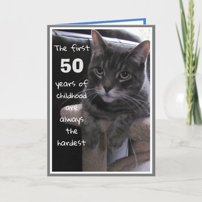 Carte de 50 ans drôle avec chat (Devant)
