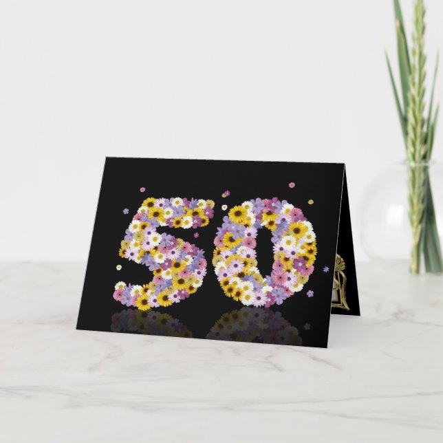 Carte de 50e anniversaire avec lettres fleuries (Devant)